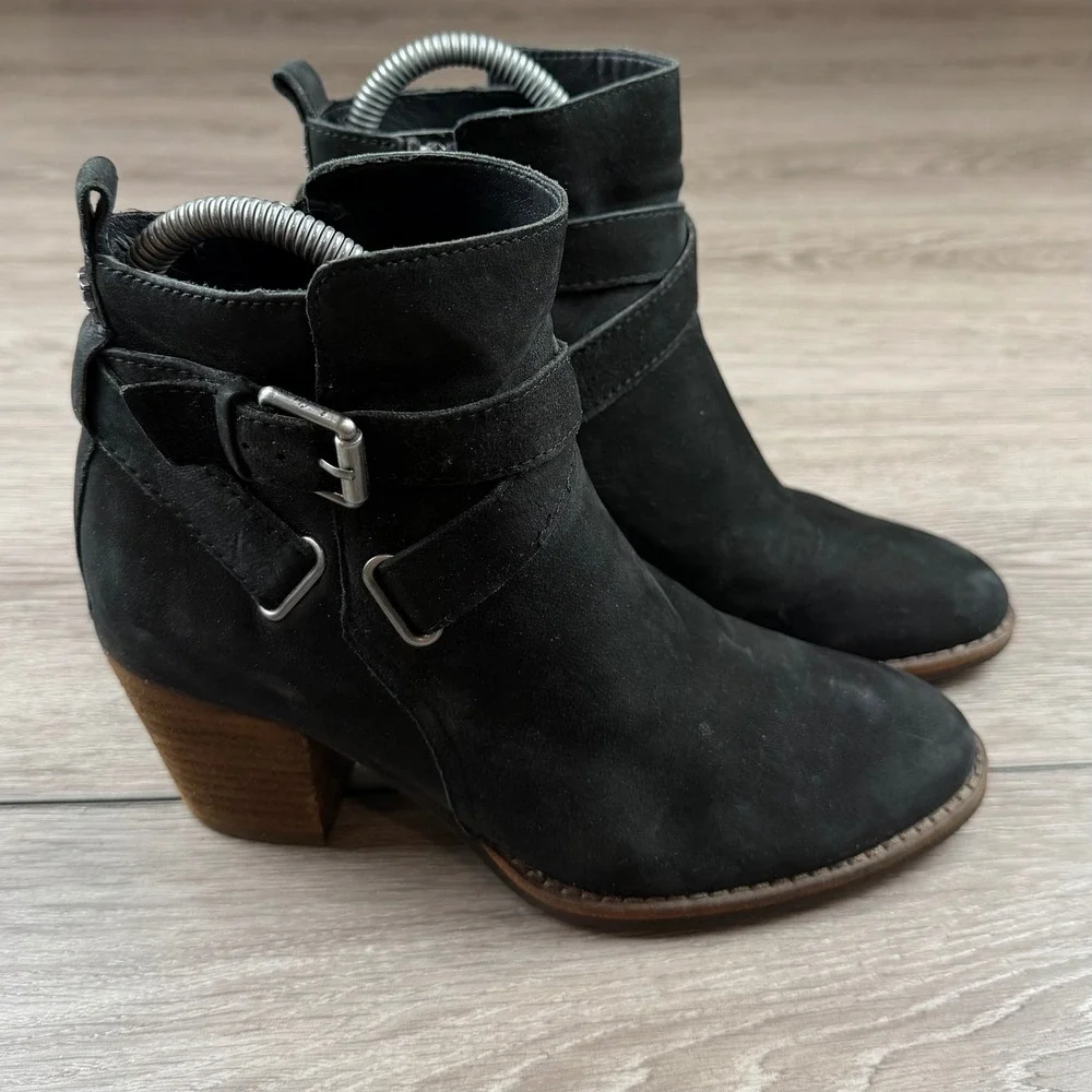 Sam Edelman Women Ankle Boots Suede Buckle Strap Black 6.5